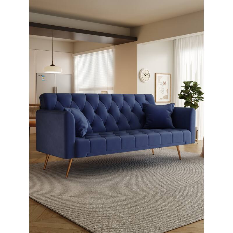 Multifunctional Velvet Sofa Bed, Easily Transformable, Adjustable Angle, Suitable for Modern living Spaces, Metal Legs - Blue