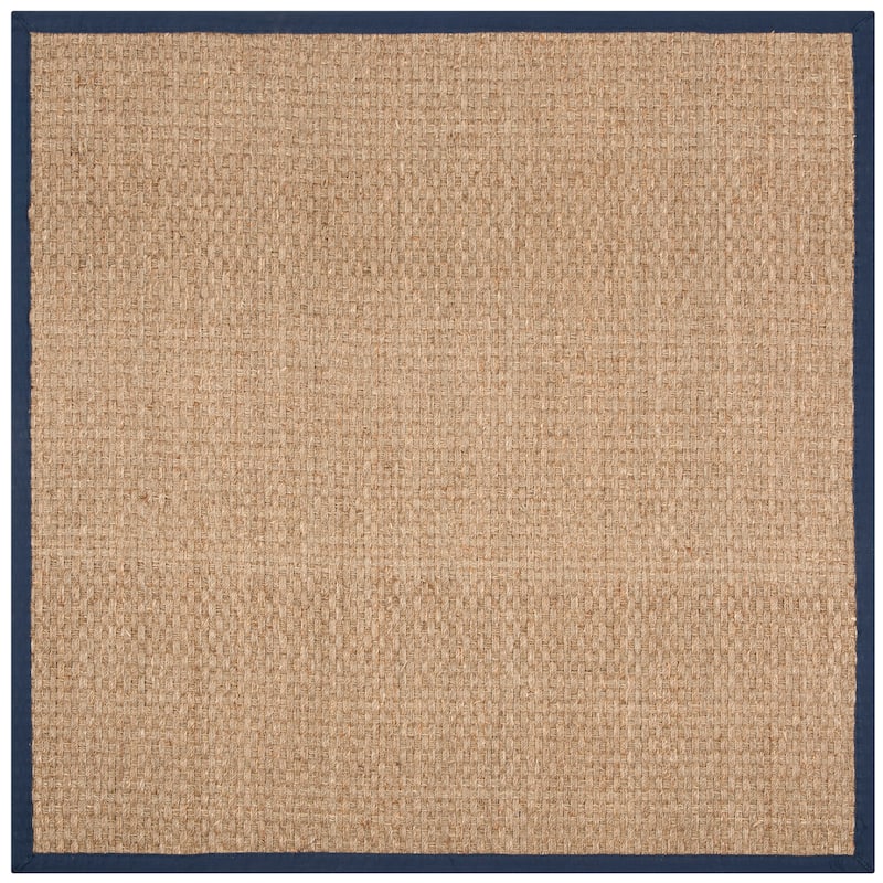 SAFAVIEH Natural Fiber Marina Basketweave Seagrass Rug - 6' Square - Natural/Navy Blue - Square