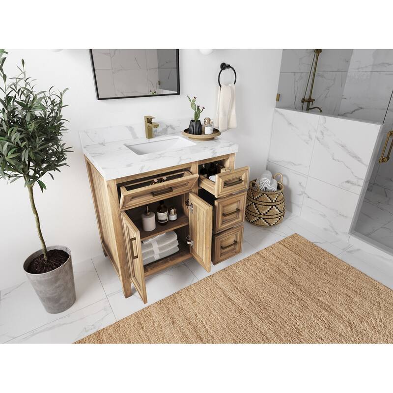Willow Collections 36 in. W x 22 in. D Santa Monica Teak Bathroom Vanity Center with Countertop