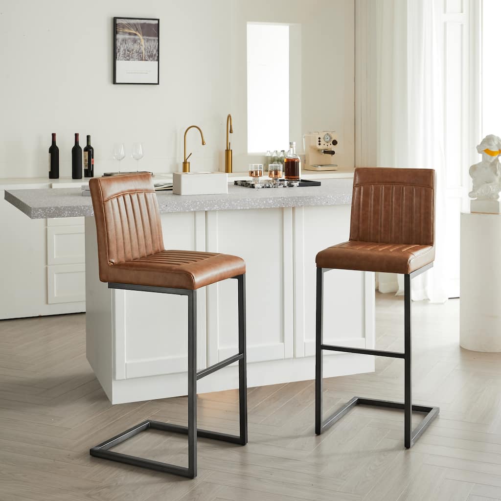 2 Sets Faux Leather Bar Stool - Sturdy Black Metal Frame & Padded Seat, Stylish Seating for Home Bar & Dining Counte