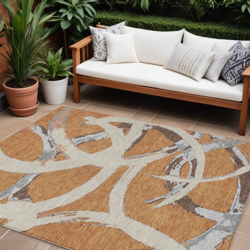 HomeRoots Abstract Transitional Rectangle Outdoor Rug - 8' X 10'