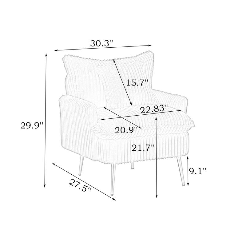 30.31 Inch Single Chair Fashion Sofa, Green Sofa, Coarse Corduroy Fabric, Soft And Comfortable