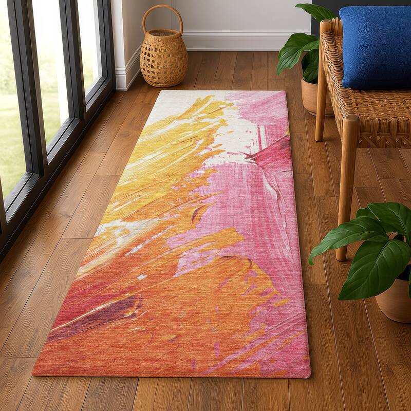 Premium Washable Super Soft Modern Brushstrokes Mayfield Rug - 2'3" x 7'6" - Blush
