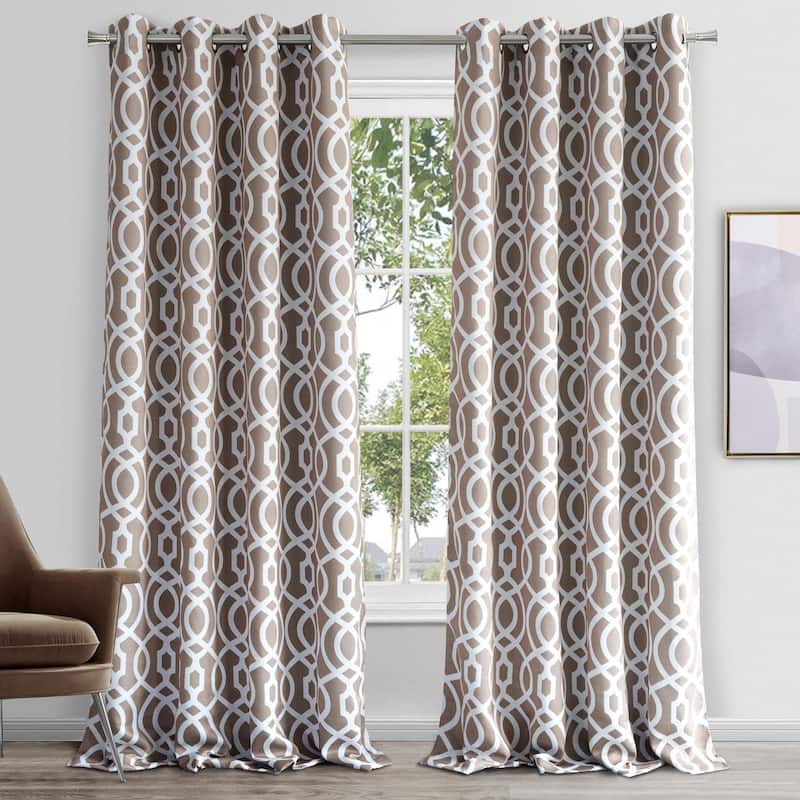 Dainty Home Trellis Blackout Thermal Insulated Grommet Single Panel Extra Wide Curtains - 54" x 84" - Taupe