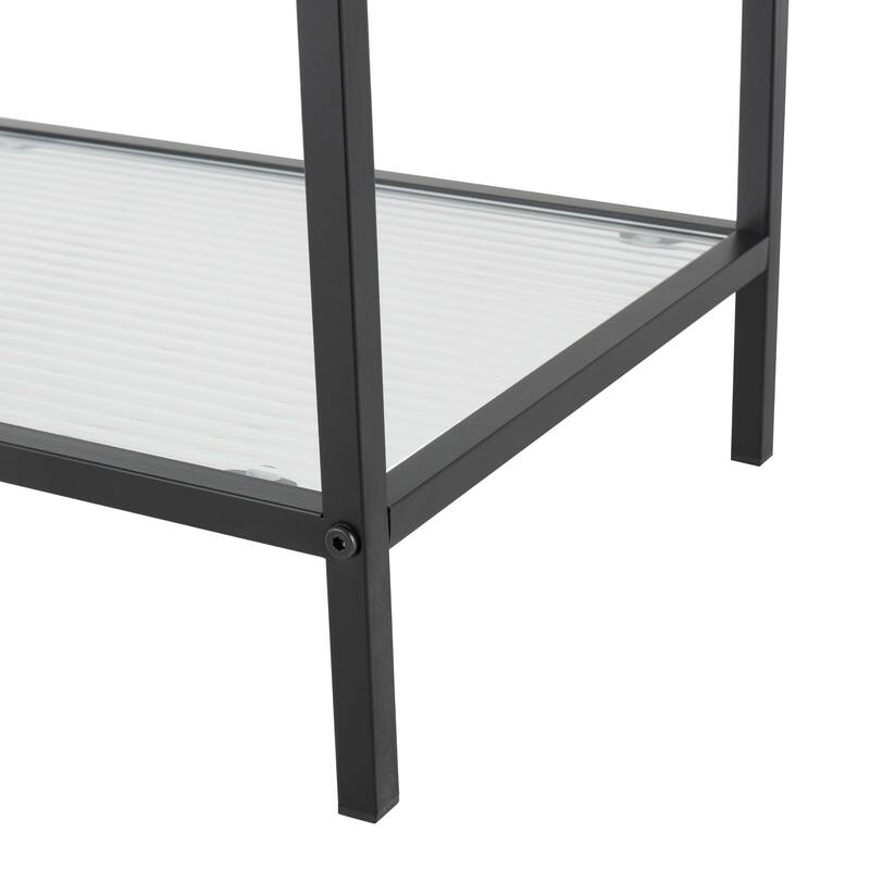 Black Metal 4 Shelf Shelving Unit with Clear Glass Shelves