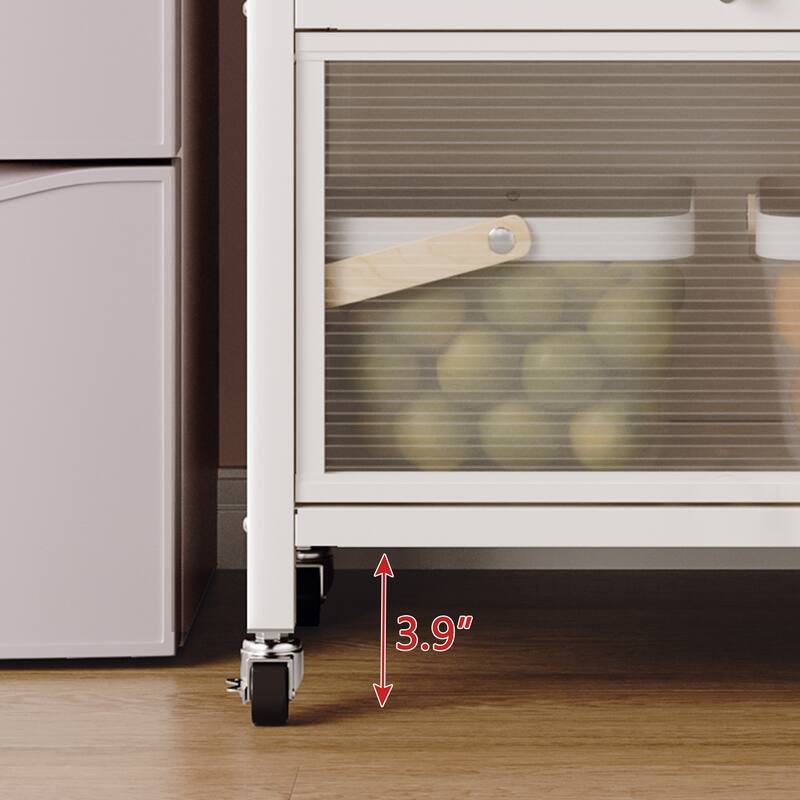 Open-Door Kitchen Shelving Floor-To-Ceiling Multilevel Household Microwave Storage Cabinet Bowls (no include stool) - White