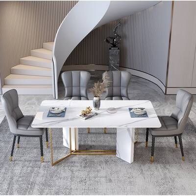 Modern Faux Leather Dining Chairs Upholstered Checked Pattern Set of 4