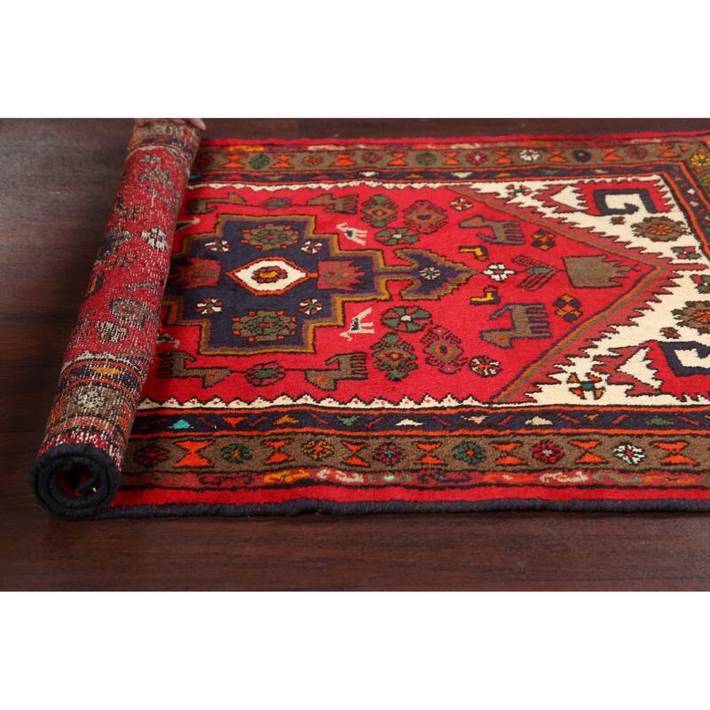 Tribal Geometric Hamedan Persian Area Rug Handmade Wool Carpet - 3'1" x 4'11"