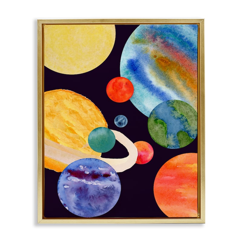 Stupell Planetary Galaxy in Space Framed Floater Canvas Wall Art Design By Corinne Rose Designs - 25 x 31 - Gold
