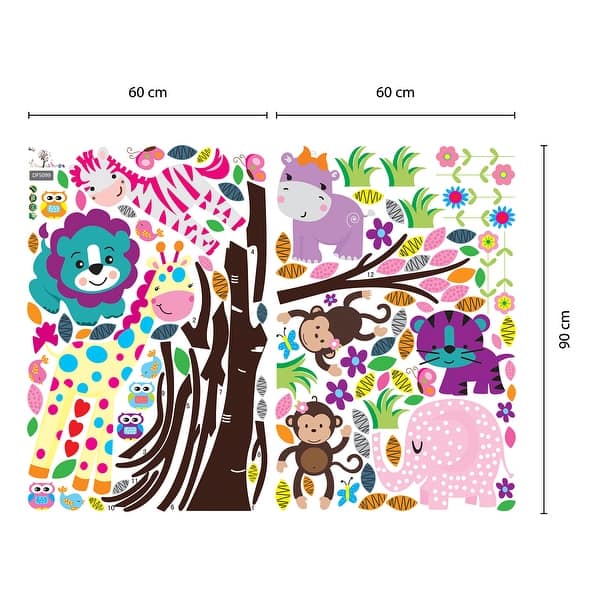 dimension image slide 0 of 2, Walplus Happy Animals Colorful Tree Wall Sticker DIY Art Nursery Decor