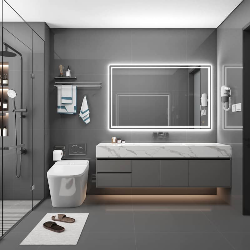 CB HOME Gesture Control Smart LED Mirror Bathroom, Lighted Wall Mounted Mirror, Dimmable, Frameless,Three Color,Front&BackLit