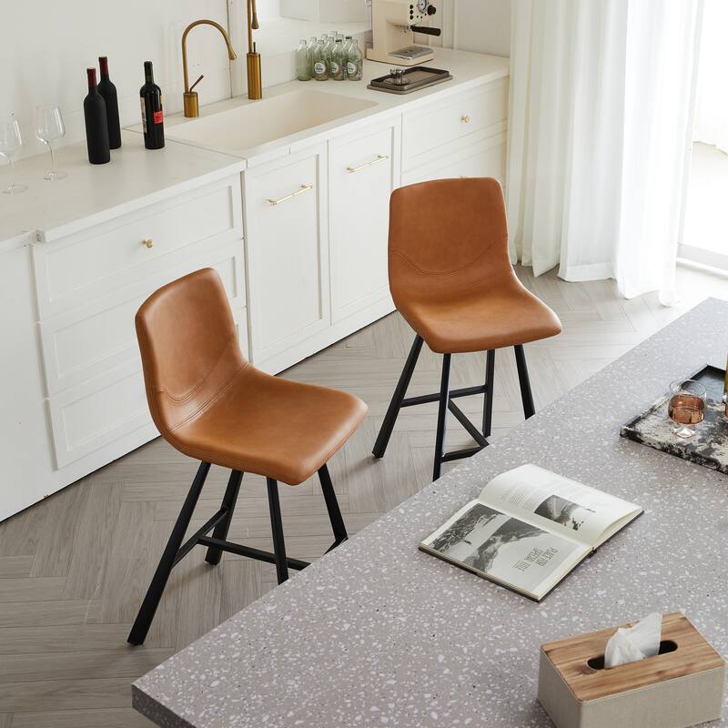 Rossetta 2-Piece Versatile Modern Style PU Bar Stool Set with Ergonomic Backrest and Reinforced Integrated Cross-Bar Footrest
