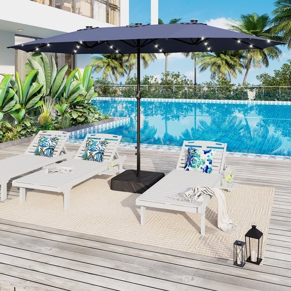 15 foot offset patio umbrella 15-foot Rectangular Crank Double-sided Outdoor Market Umbrella Solar LED Lighted Patio Umbrella with Base Included