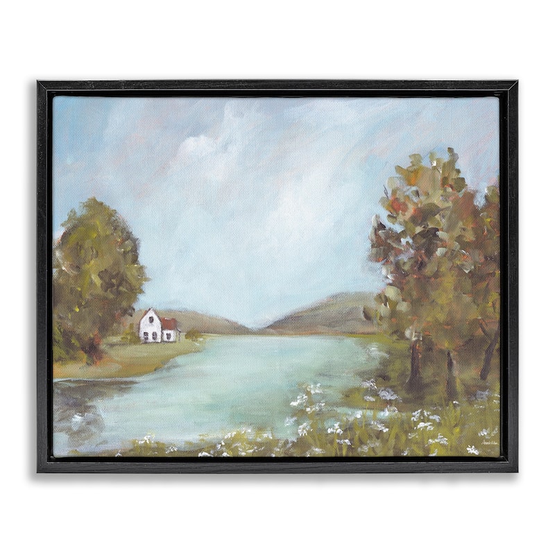 Stupell Distant Cottage Across River Framed Floater Canvas Wall Art Design By Amanda Hilburn - 31 x 25 - Black