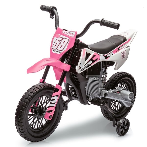 slide 2 of 28, 12V Kids Motorcycle, Kids Electric Dirt Bike with Traning Wheels Pink
