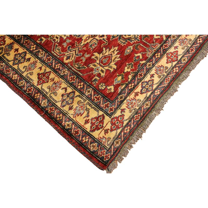 Tribal Super Kazak Bodhi Red/Gold Hand Knotted Wool Rug - 4'1'' x 5'5''