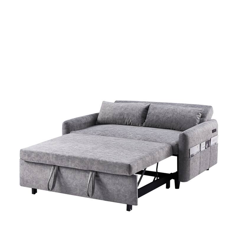 Pull Out Sleep Sofa Bed with Pillows, Loveseats Sofa with Adjsutable Backrest, Convertible Sofa Bed with USB Ports