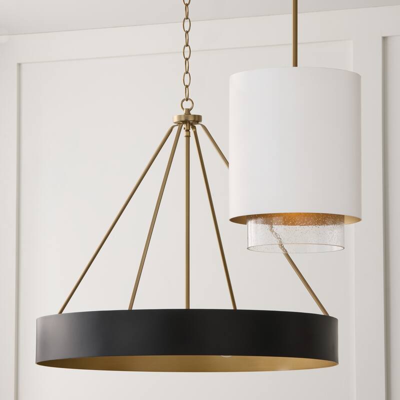 27.50"W x 24.25"H 4-Light Modern Circular Metal Chandelier with Painted Matte Brass Interior