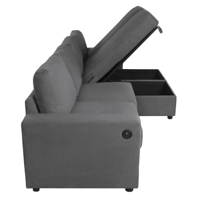 103.9" Sectional Sofa Convertible Sectional Sofa, U-shaped Sofa with Two Storage Chaise Lounges and Four USB Ports