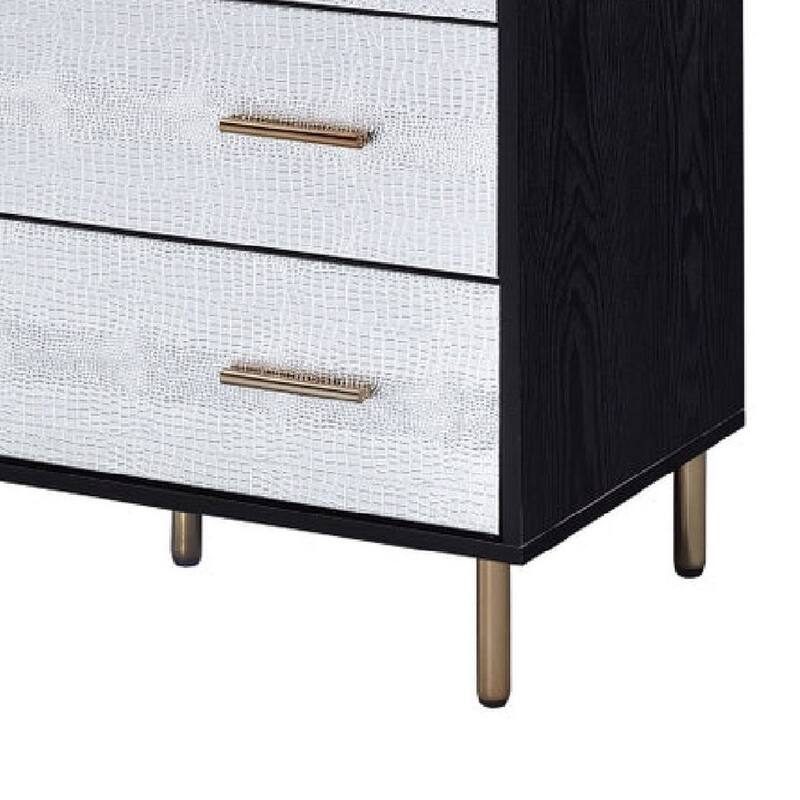 Emily 37 Inch Wood Tall Dresser Chest, 4 Drawers, Gold Handles, Black