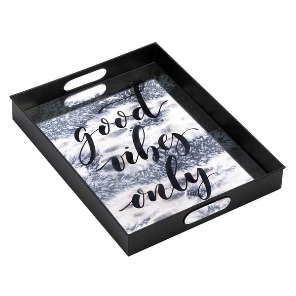 slide 1 of 1, Good Vibes Only Mirrored Metal Tray - 14"x 18" x2.25".