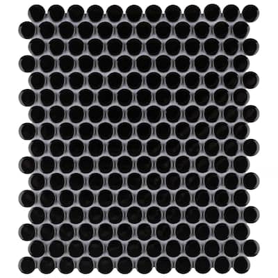 Merola Tile Metro Penny Glossy Black 9-3/4" x 11-1/2" Porcelain Floor and Wall Tile