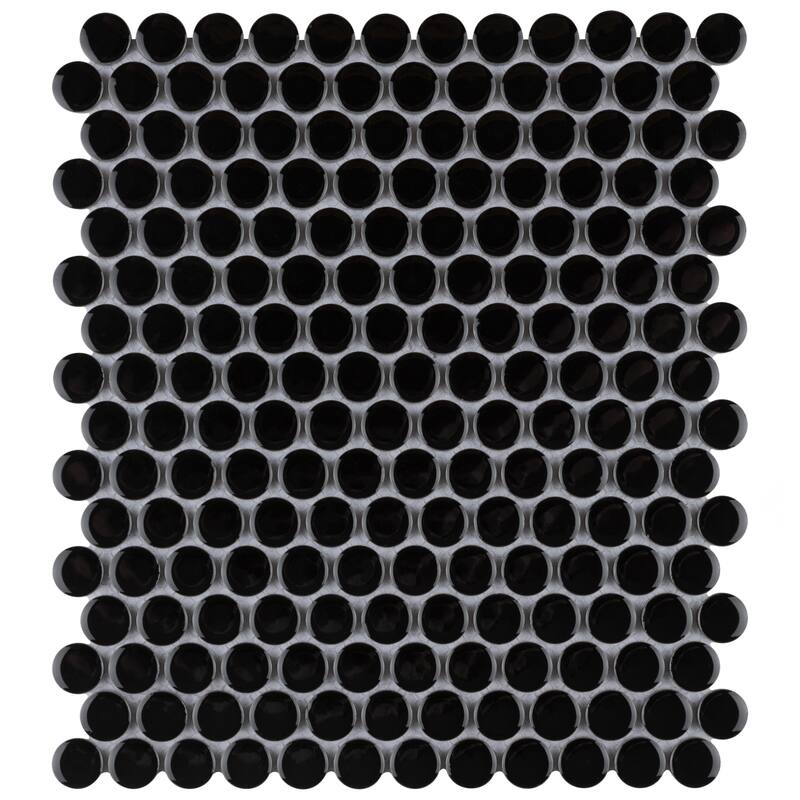 Merola Tile Metro Penny Glossy Black 9-3/4" x 11-1/2" Porcelain Floor and Wall Tile