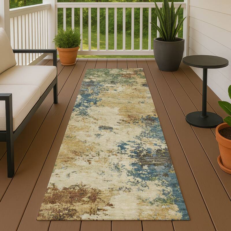Machine Washable Indoor/ Outdoor Casual Contemporary Chantille Rug - Beige - 2'3" x 7'6"