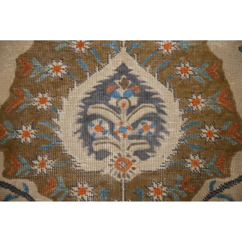 Hand Knotted Oriental 100% Wool Carpet Traditional Medallion Beige & Ivories Tabriz Area Rug - 12' 8'' X 9' 4''