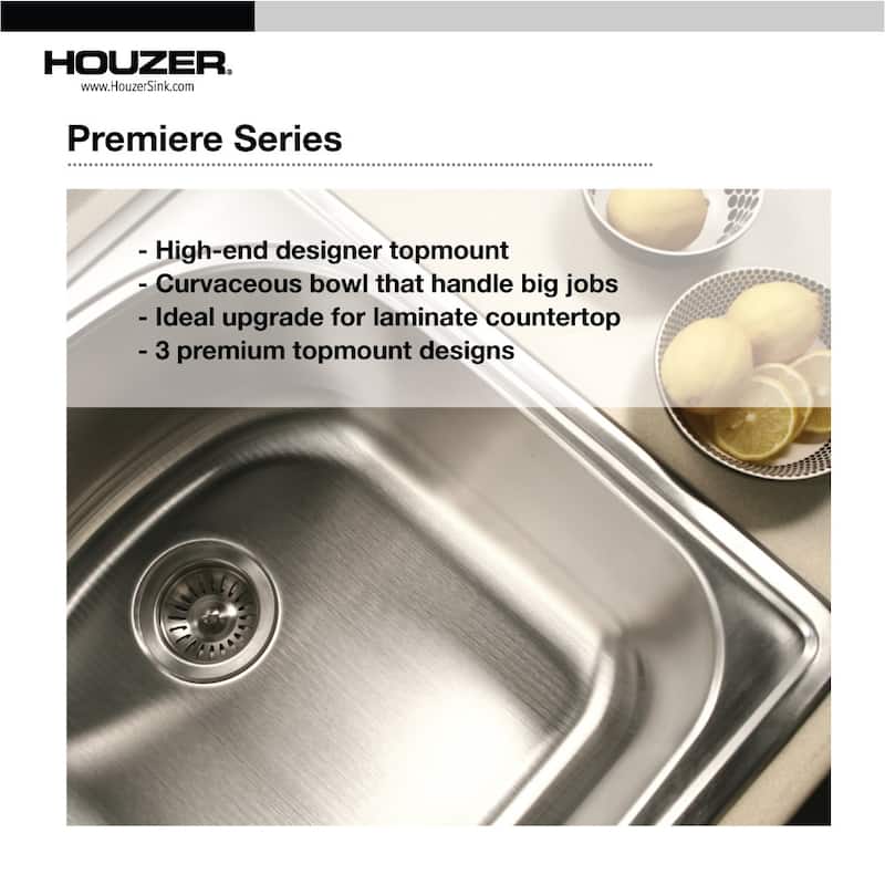 Houzer PGS-3122-1-C Premier 33" Drop In Single Basin Stainless Steel
