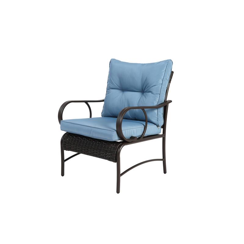 3 Piece Outdoor Steel Frame Furniture Set, Patio Rattan Conversation Chairs Set with Glass Coffee Table and Removable Cushions