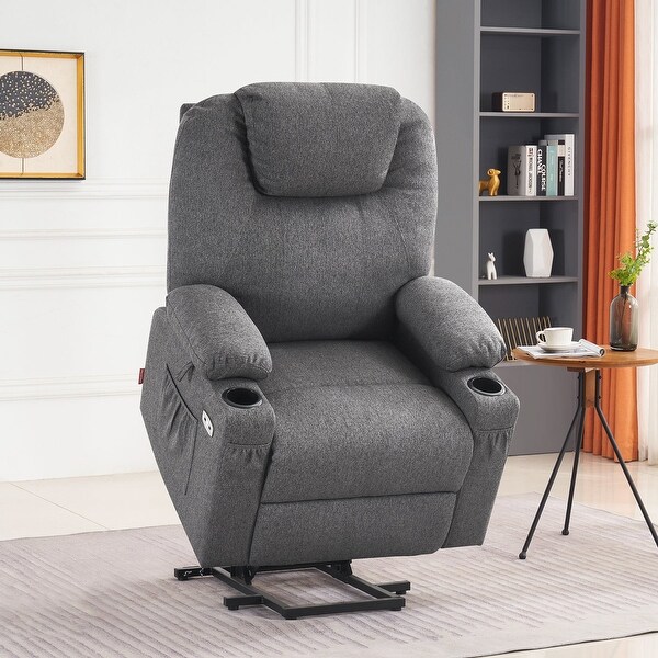MCombo Large Power Lift Recliner Chair with Massage Cup Holders Extended Footrest Fabric 7516 On Sale Bed Bath Beyond 34357423