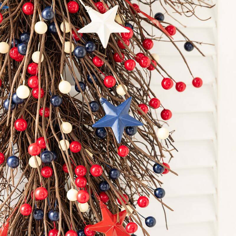 Glitzhome 28''H Patriotic/ Americana Stars and Berry Teardrop Swag