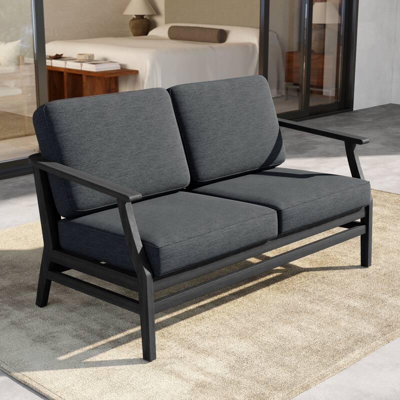 Outdoor Teak Wood Loveseat Sofa with Water-Resistant Cushions