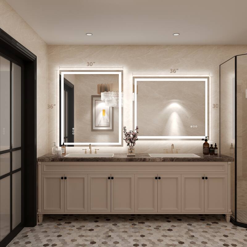 Frameless LED Front Light and Backlit 3 Colors Dimmable Anti-Fog Wall Bathroom Vanity Mirror
