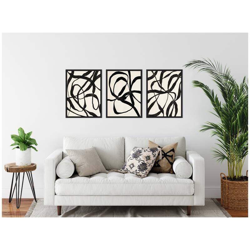 Kate and Laurel Sylvie Black Twist 1,3 and 4 Framed Canvas Art Set by Alicia Bock