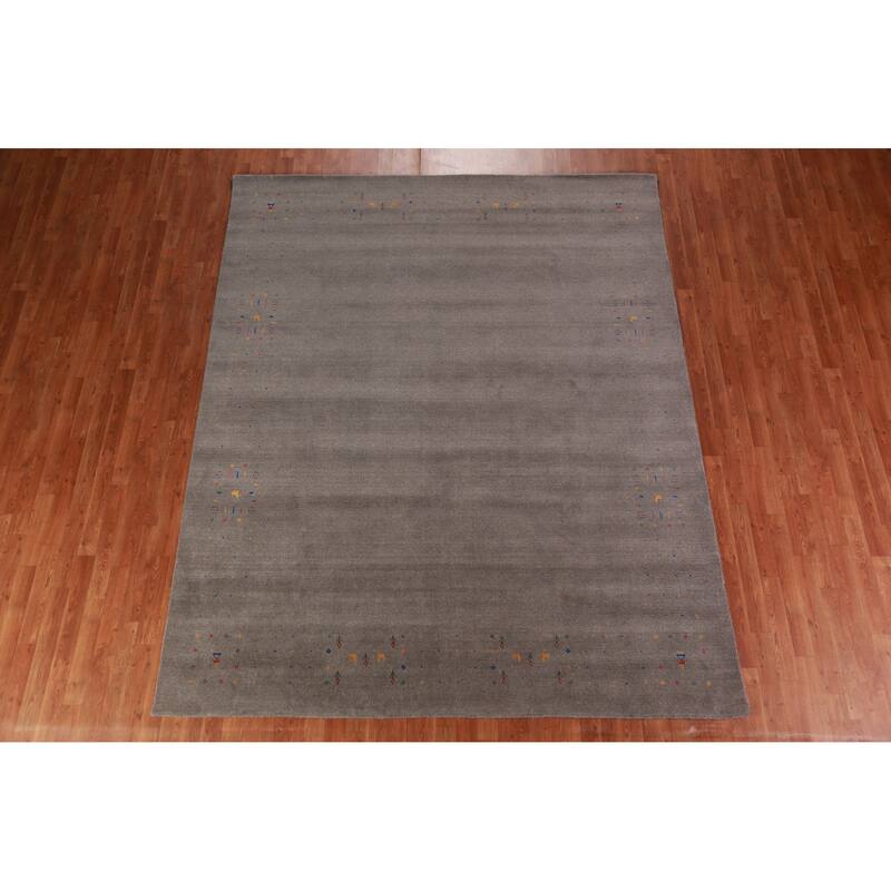 Tribal Gabbeh Indian Area Rug Handmade Grey Wool Carpet - 7'11" x 9'11"