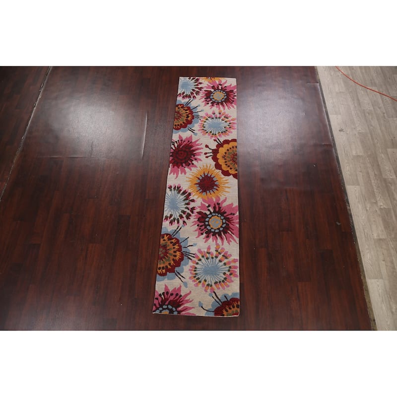 Floral Contemporary Oriental Staircase Runner Rug Wool Hand-tufted - 2'7" x 9'10"