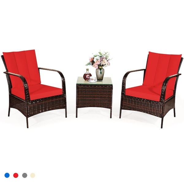 Costway 3 PCS Patio Wicker Rattan Furniture Set Coffee Table & 2. Opens flyout.
