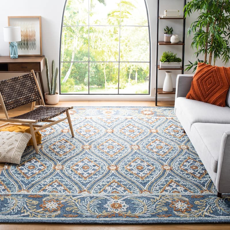 SAFAVIEH Handmade Blossom Ademara Traditional Wool Rug - 10' x 14' - Navy/Yellow