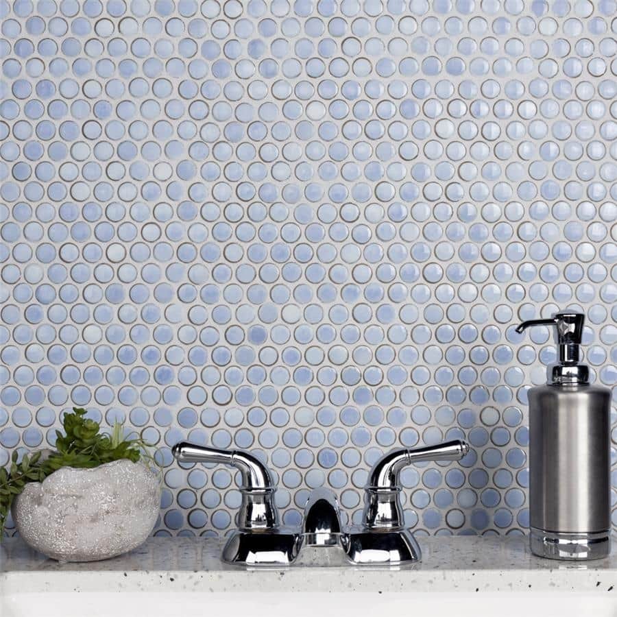 Merola Tile Hudson Penny Round Forst Blue 11-7/8" x 12-5/8" Porcelain Floor and Wall Tile