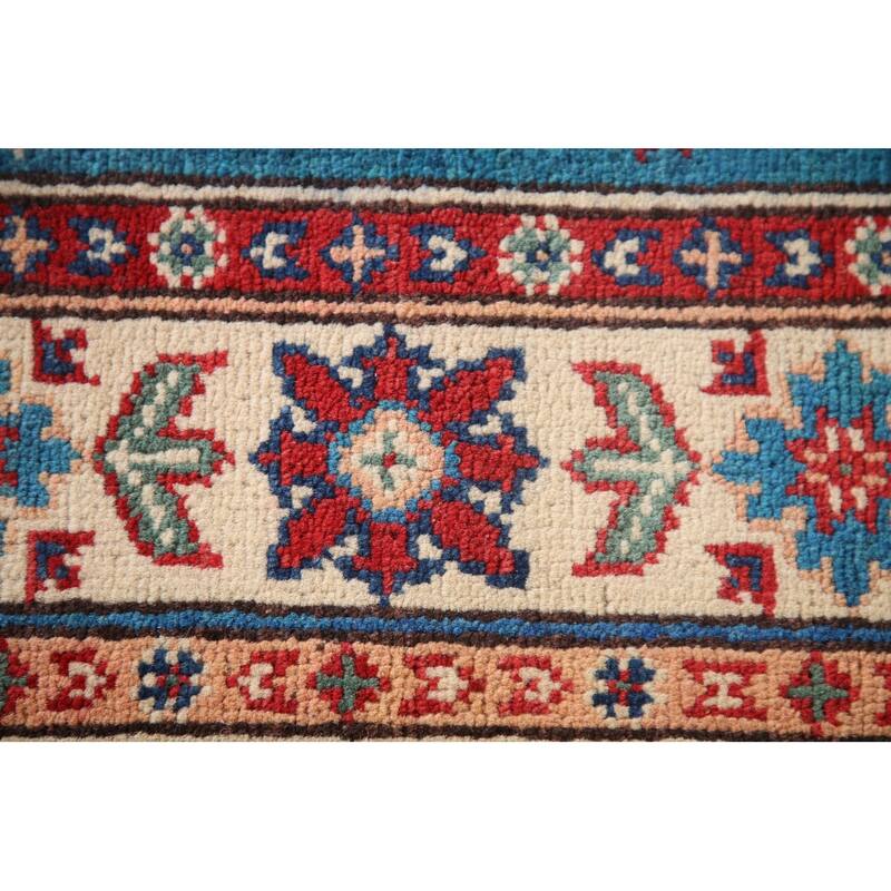 Blue Geometric Kazak Oriental Accent Rug Handmade Wool Carpet - 2'9" x 4'0"