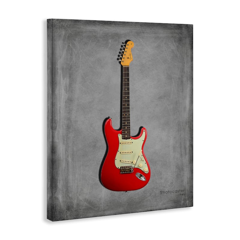 Stupell Classic Red Guitar on Grey Canvas Wall Art Design By Mark Rogan