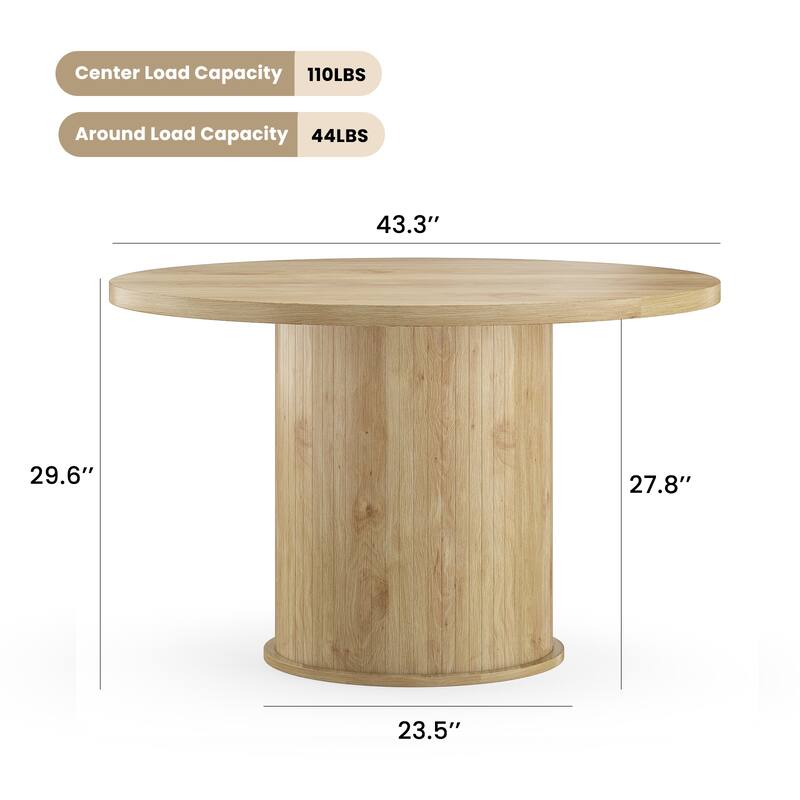 43" Round Dining Table for 4 People, Kitchen Dining Table with Wood Top and Sturdy Metal Pedestal Base, Easy Assembly