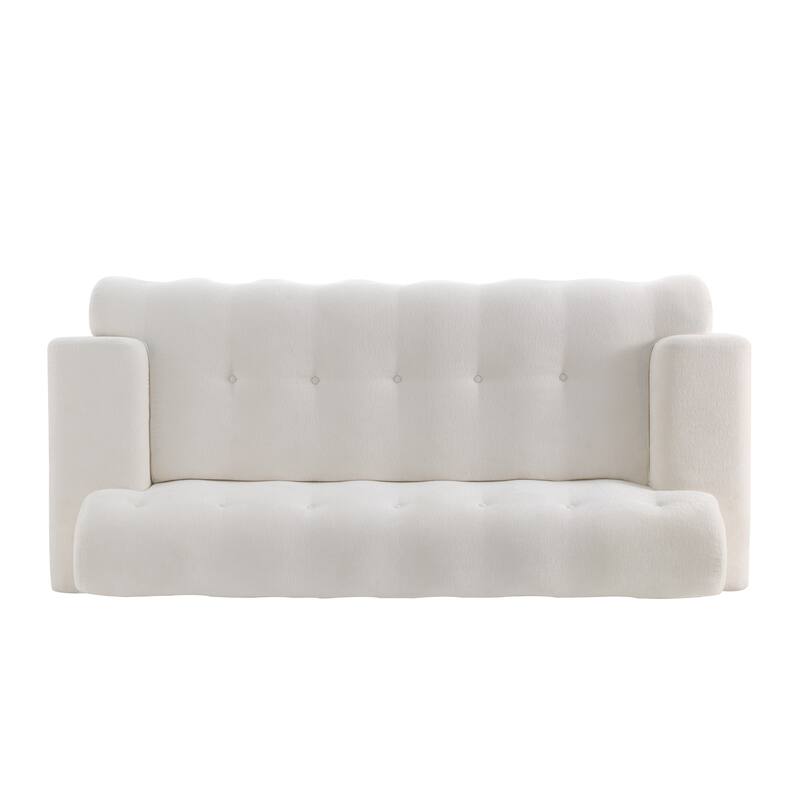 Button Tufted Upholstered 3 Seater Sofa, Comfy Chenille Deep Seat Cloud Couch, Compression Sofa for Apartment, Living Room - White