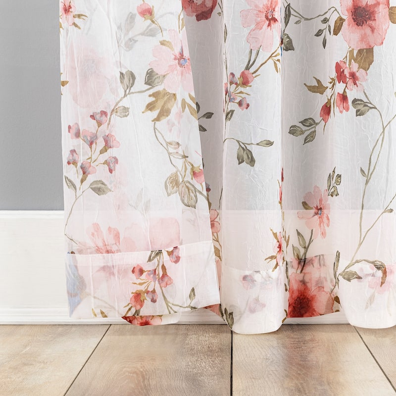 No. 918 Jocelyn Floral Print Crushed Voile Sheer Rod Pocket 1-Piece Curtain Panel, Single Panel