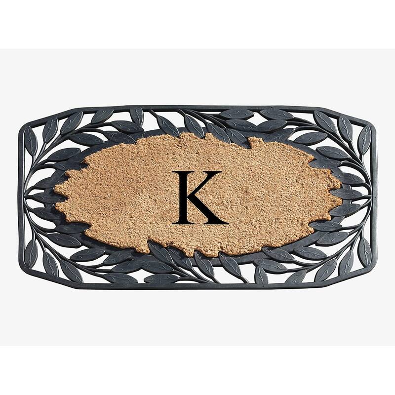 A1HC Rubber and Coir Stylish Leaf Border Large Outdoor Durable Monogrammed Doormat, Black - 23" X 38" - K 