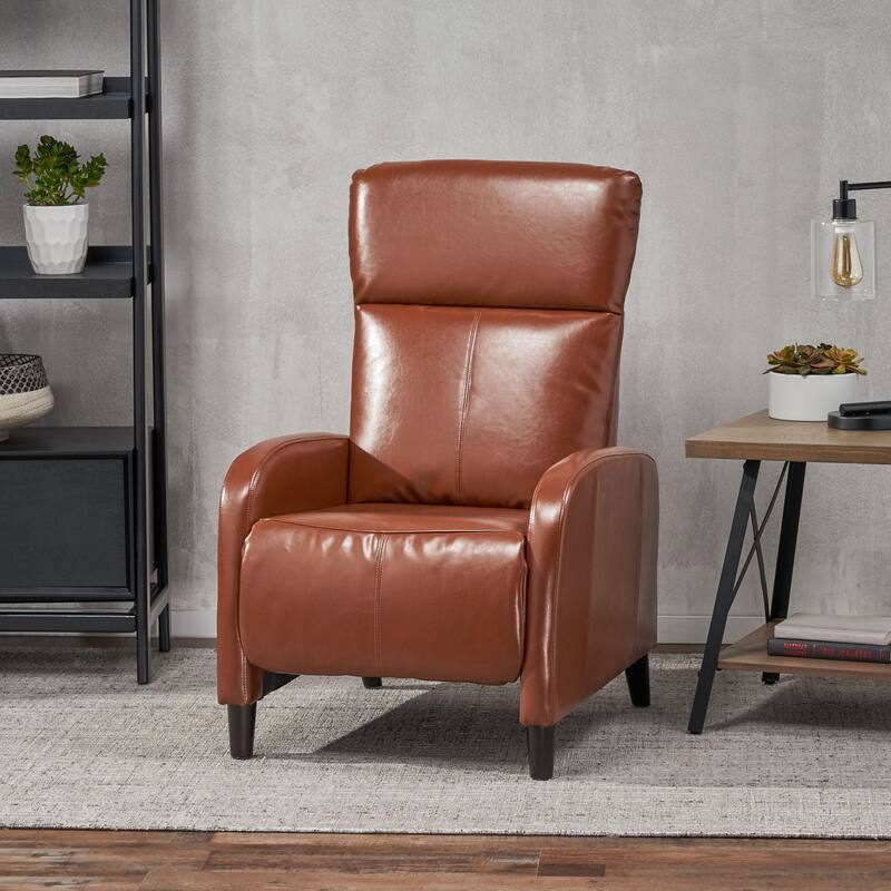 Roomfitters 33.5" Wide Faux Leather Push Back Standard Recliner, Brown