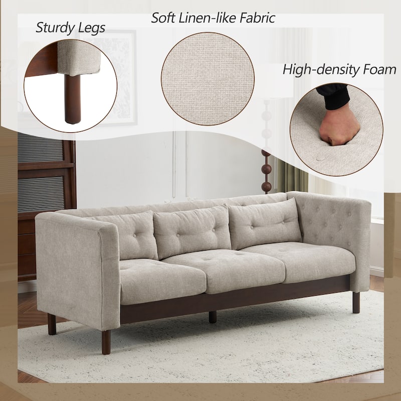 Anmytek 78" Modern Tufted 3-Seater Sofa in Grayish Beige for Living Room