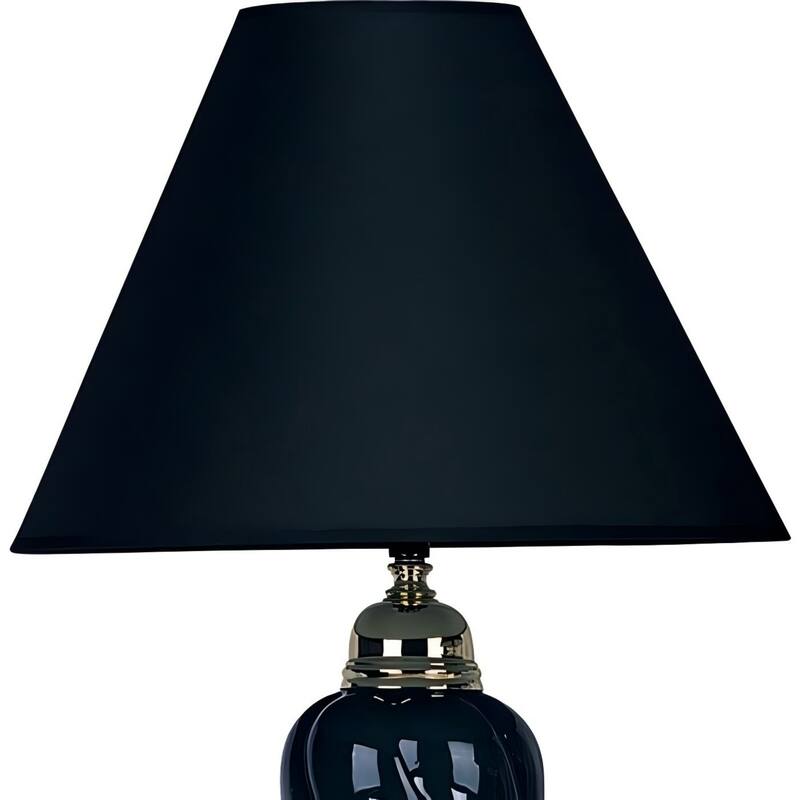 Tall Ceramic Table Lamp, Urn-Shaped with Black finish, Linen Shade